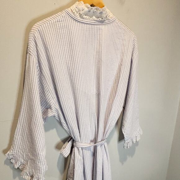 Eileen West Textured Stripe Long Length Cotton Blend Robe - L/XL - Picture 4 of 8